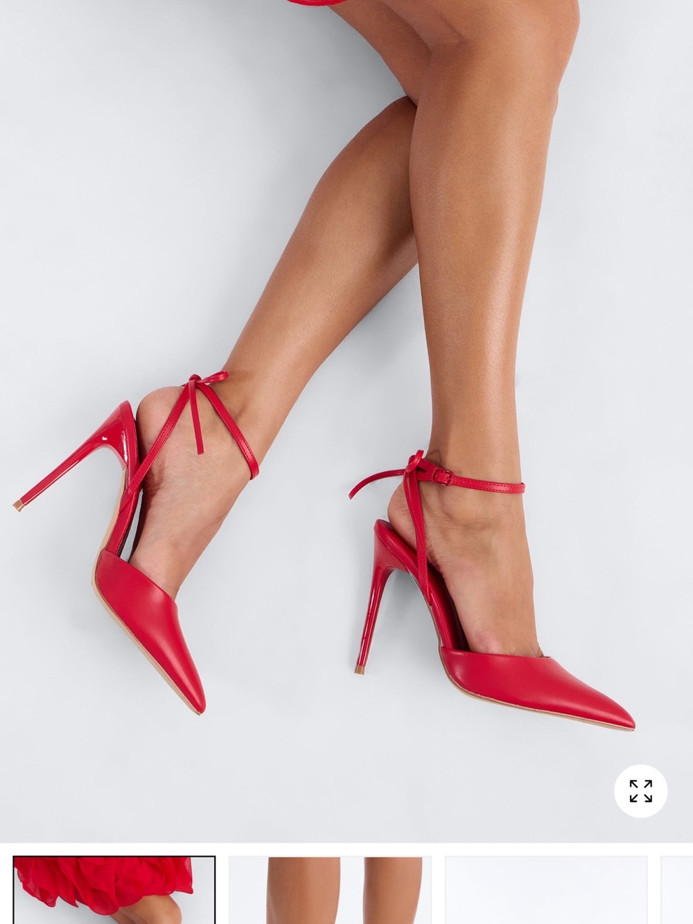 Red Pointed-Toe Ankle-Tie Stiletto Pumps